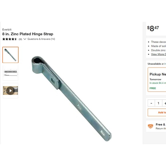 2-Pack, Everbilt 8 in. Double Coasted Zinc Plated Hinge Strap - Picture 2 of 7
